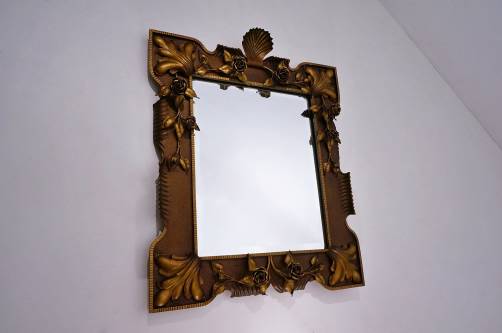 Italian floral gilded tole mirror, neoclassical, 1940`s ca